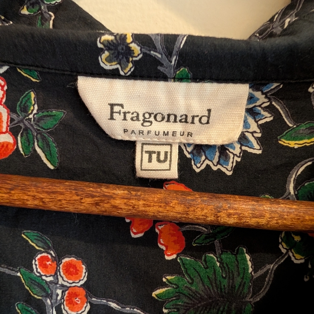 Fragonard Cotton Floral Self Belted Shirt Dress Free Size Navy Red - Picture 3 of 10